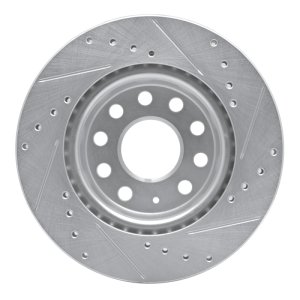 Volkswagen Jetta Brake Rotor (1) - Front Left - R1 Concepts - Drilled & Slotted - Silver - `05-`15